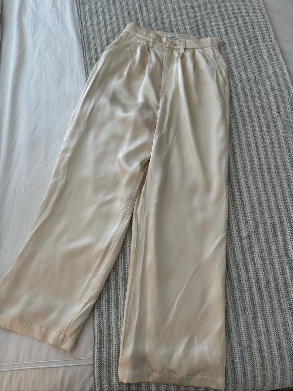 Anine Bing silk Wide-Leg Cream Trousers